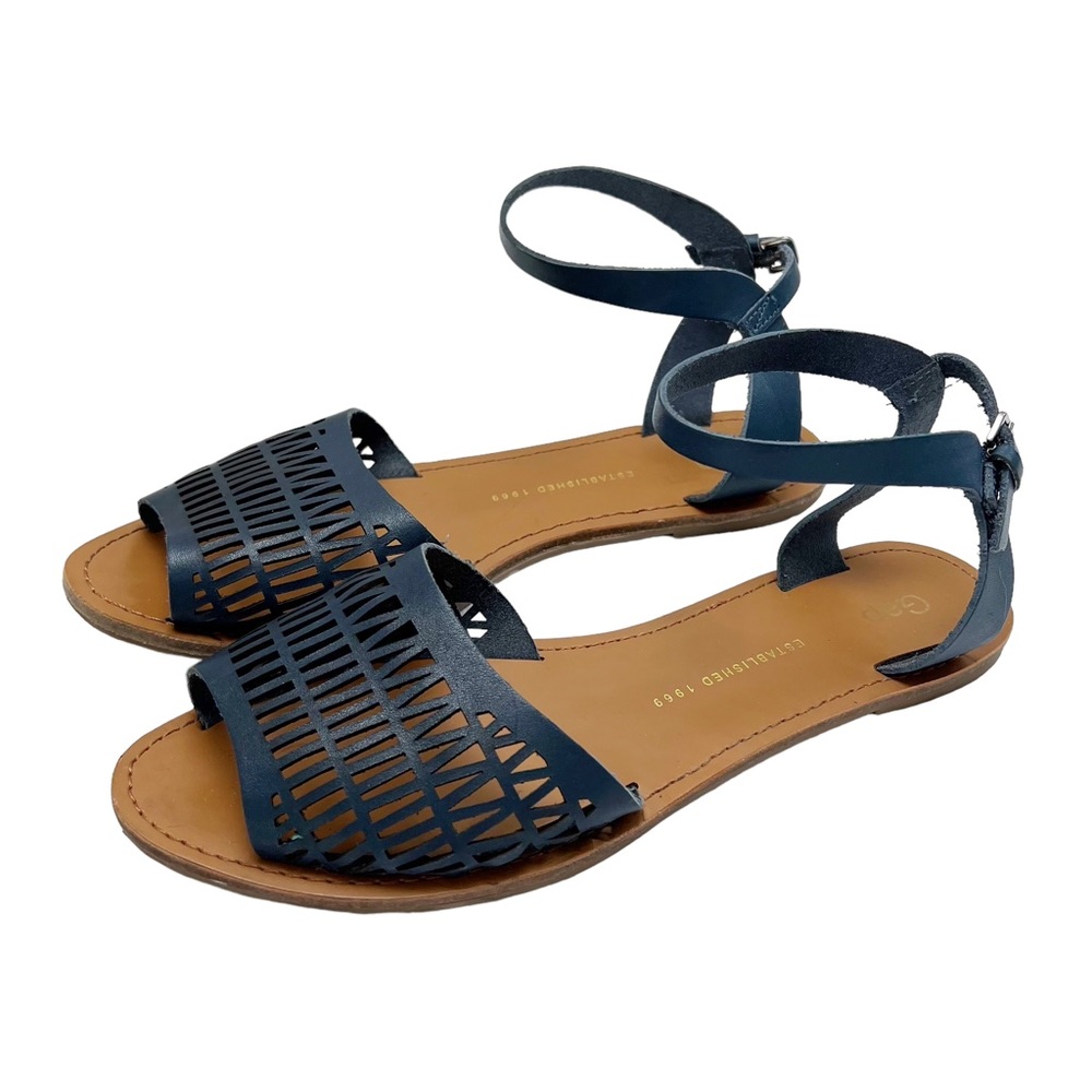Gap Perforated Leather Ankle Strap Sandals in Navy